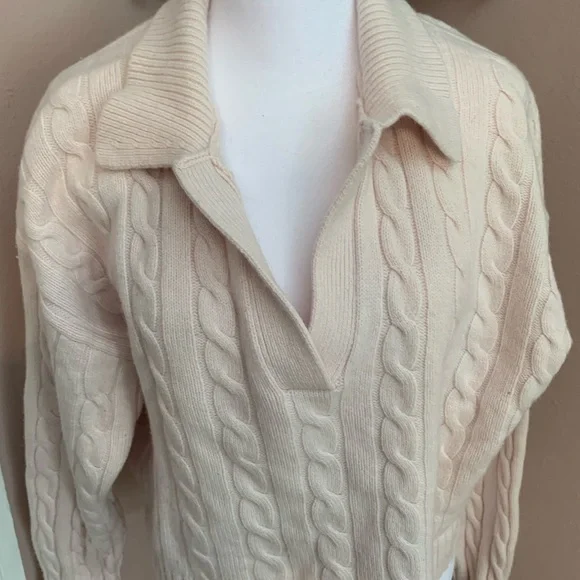 Sunday Best V-Neck Cable Knit Sweater in blush pink Medium Scandi Girl cozy - Picture 4 of 10